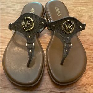 Michael Kors Brown Sandals with Gold Accents